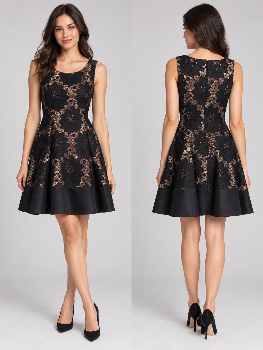 CeCe by Cynthia Steffe Black Floral Lace Dress Size 8